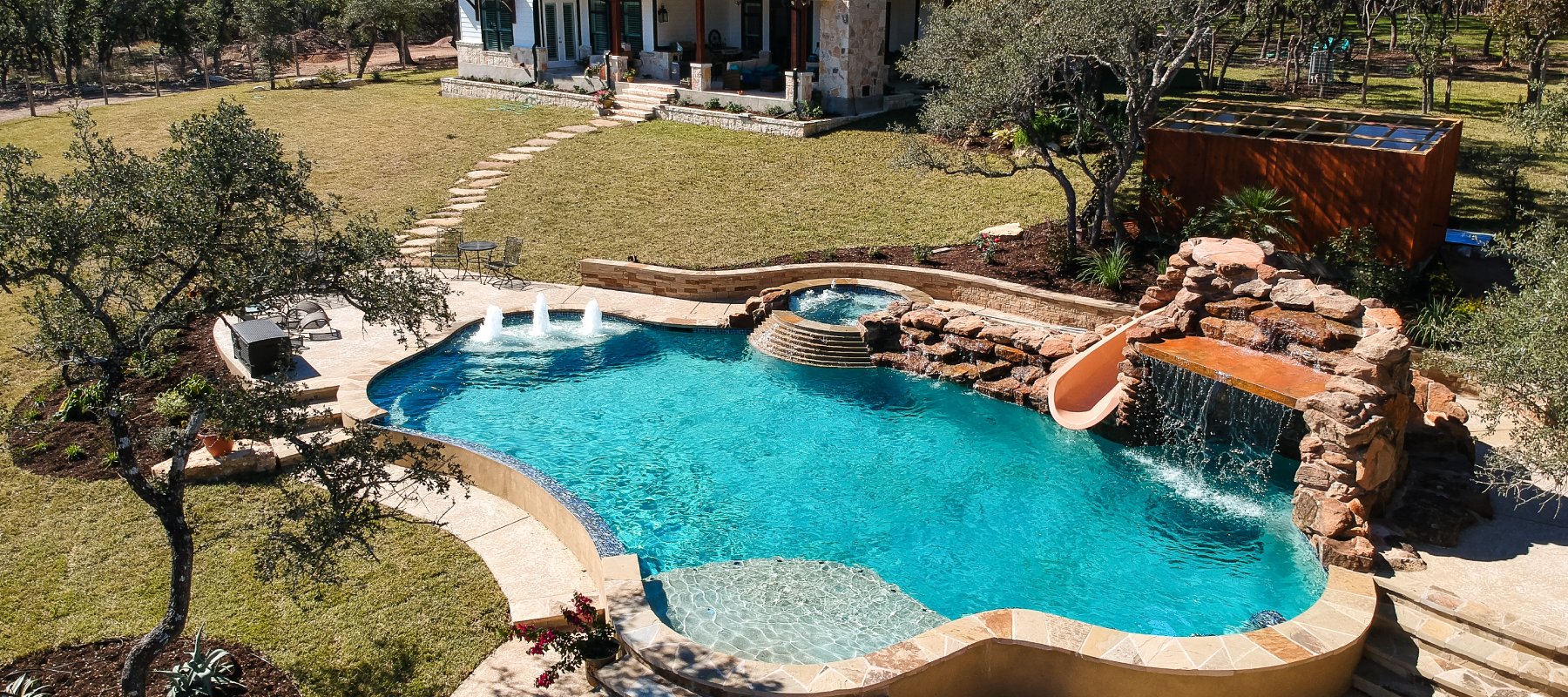 aerial shot of a brand new san antonio pool